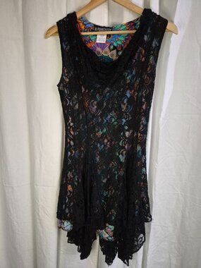 The Pyramid Collection Smal Black Lace Colorful Boho Festival Romantic Mini Dres